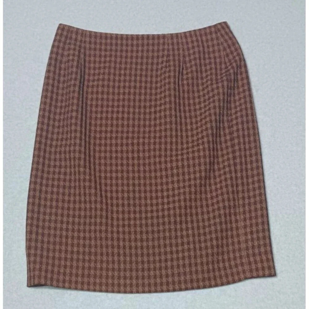 Vintage Travis Ayers Pencil Skirt Size 12 Brown Checkered Plaid Academia Career
